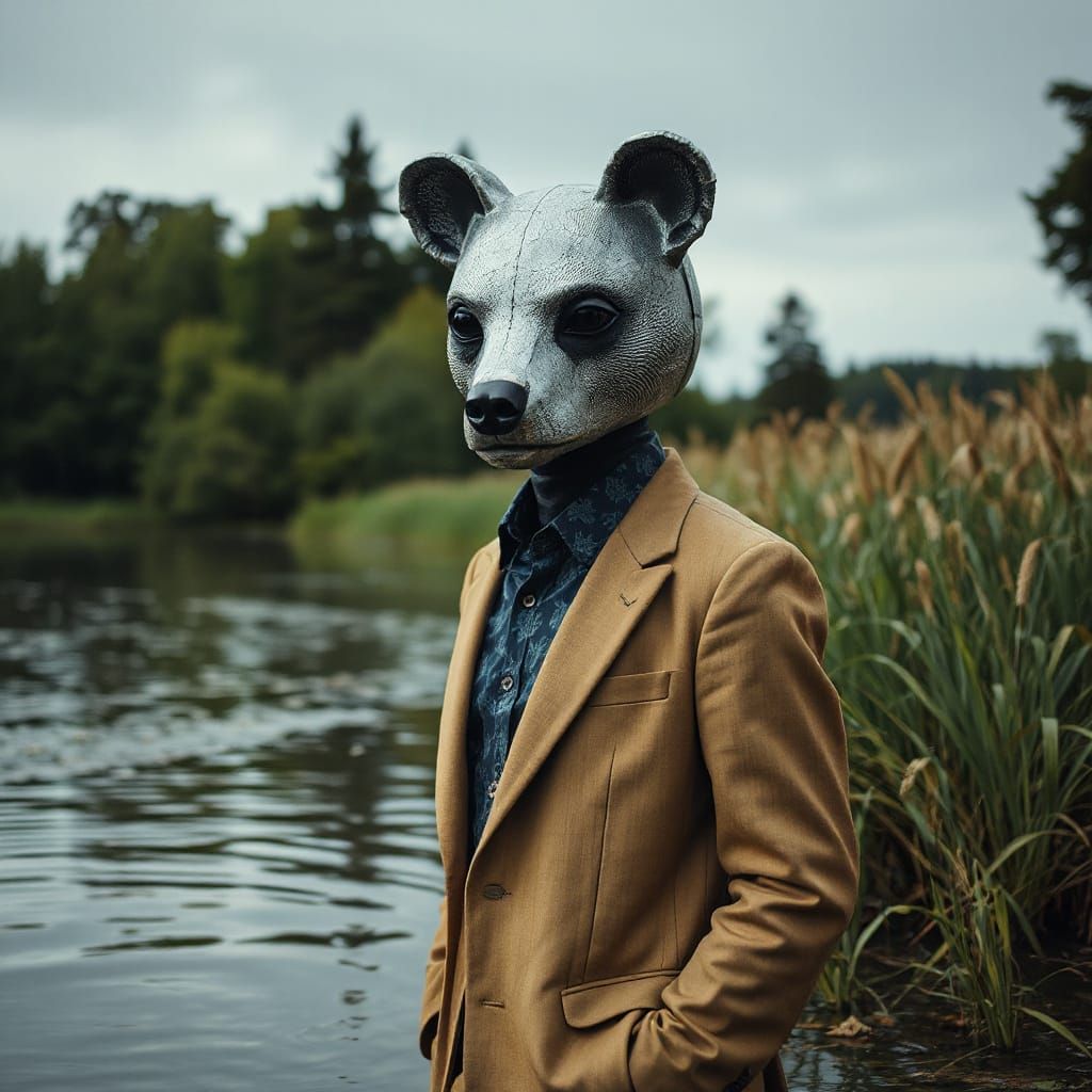 Bear-Headed Humanoid in Water: Dreamlike Surrealism