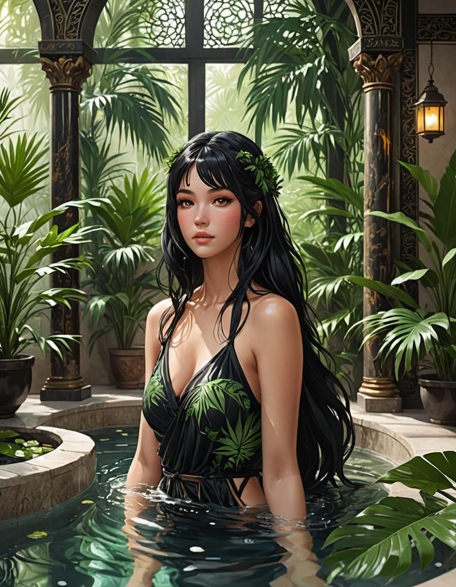Anime Girl in a Fantasy Wellness Hamam