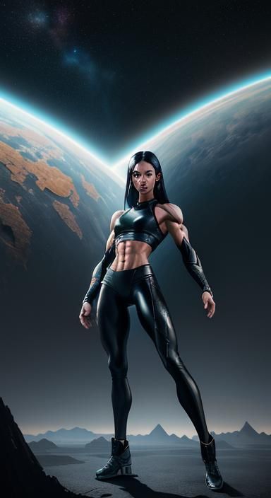 Skinny Female Bodybuilder Muscles in Space: Detailed Matte P...