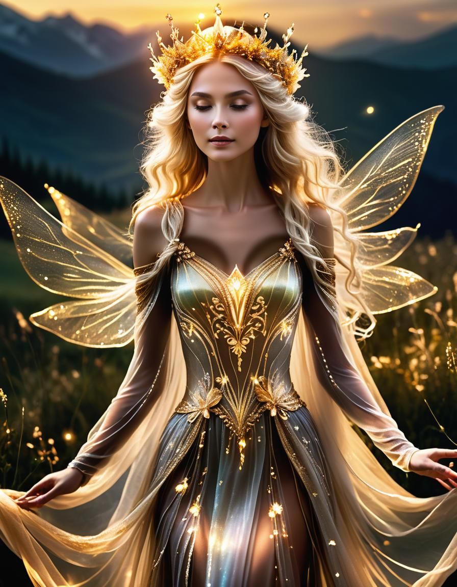 Ethereal Fairy Queen in Golden Light, Photorealistic