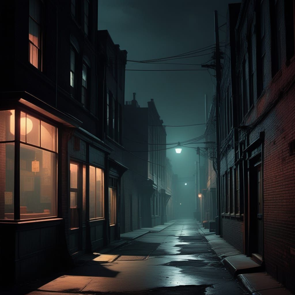 Desolate Alleyway in Moody Film Noir Style