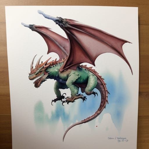 Dragon in Flight: Watercolor Painting