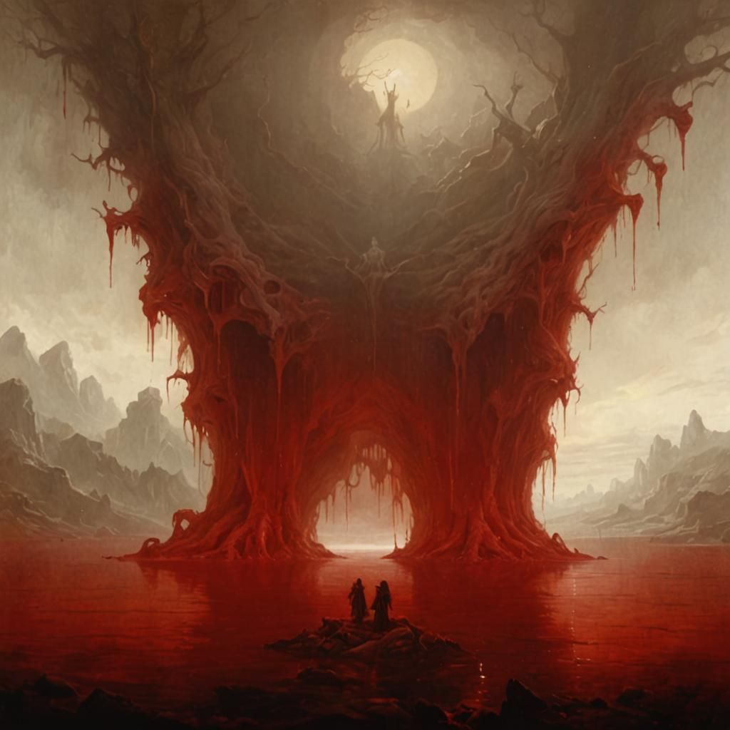 Blood Red Lake: A Gothic Horror Scene