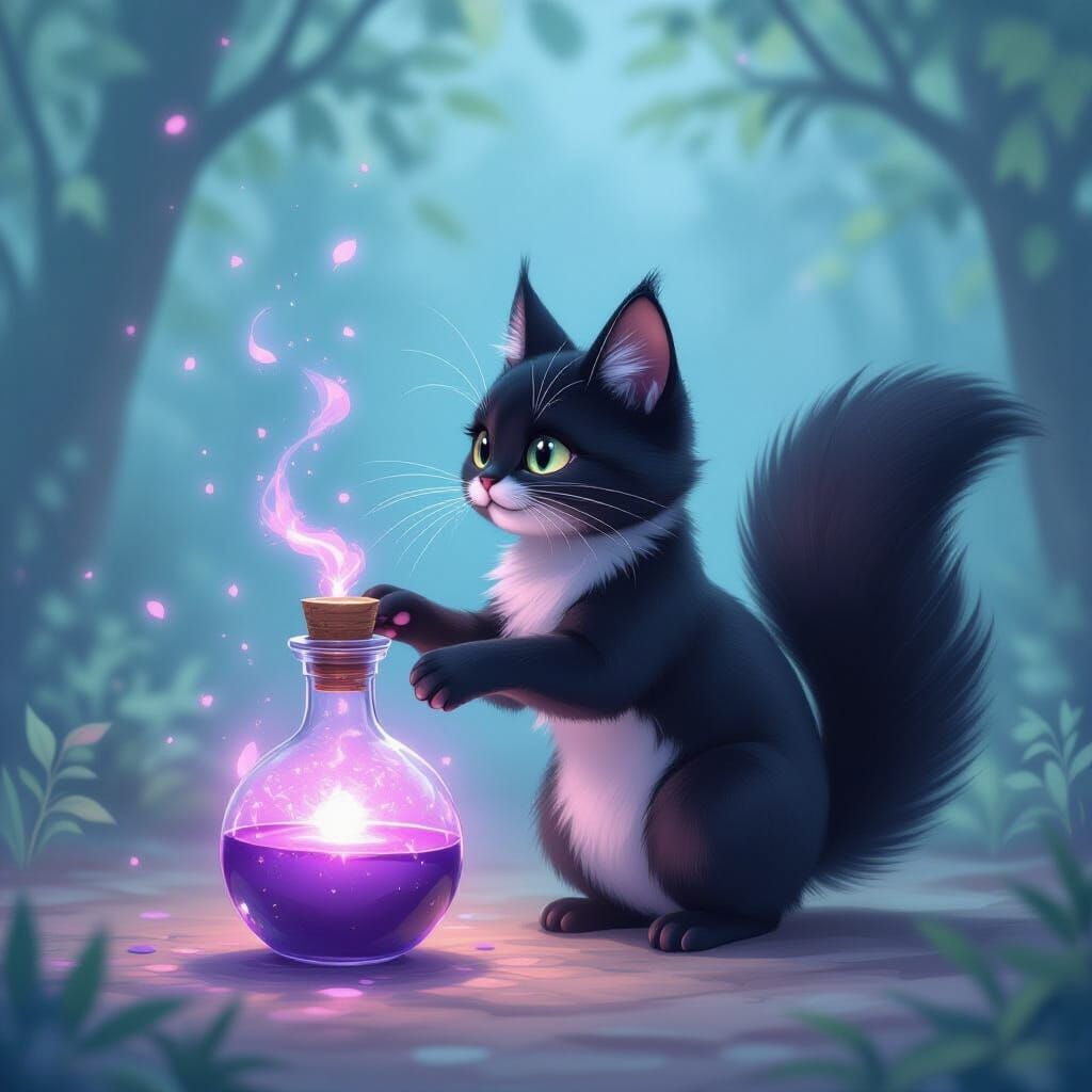Magical Cat Transforms into Squirrel with Potion
