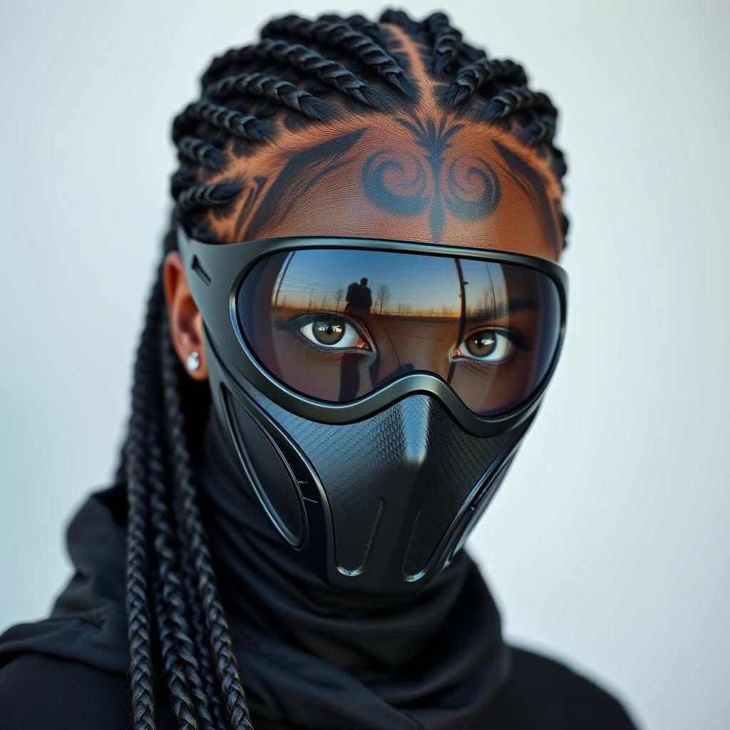 Woman in Cyberpunk Mask with Intricate Glasses