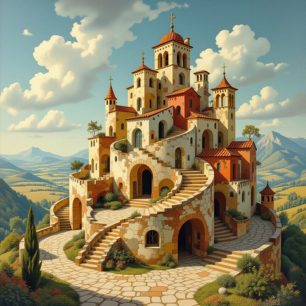 Surreal Dreamscape of Piteglio in Escher Style