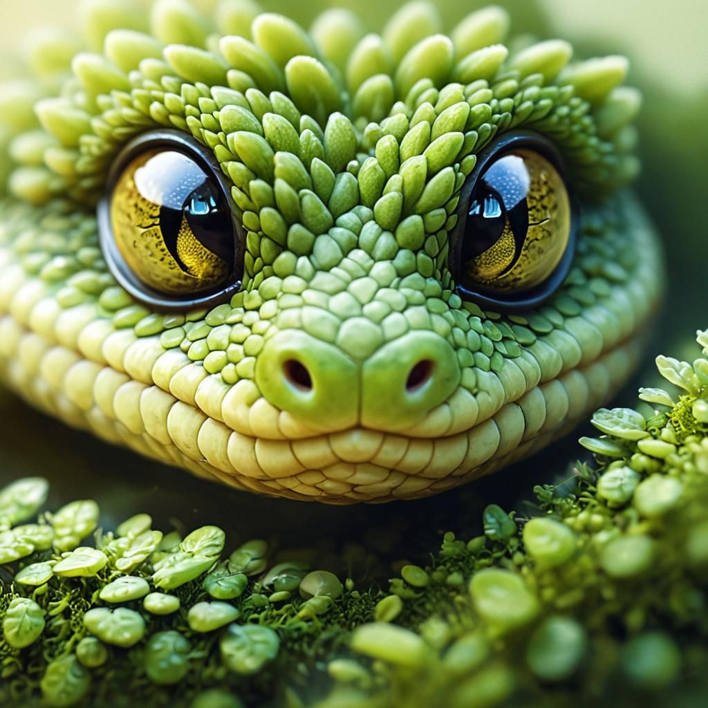 Adorable Baby Moss Snake in Watercolor Style