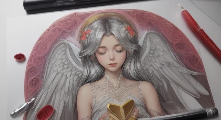 Psychedelic Angel Practicing Geometry in Cubist Style