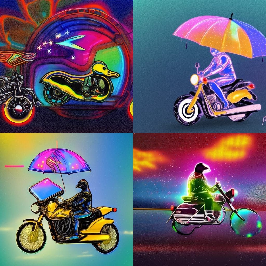 Duck Rides Motorcycle: Holographic Astral Cosmic Illustratio...