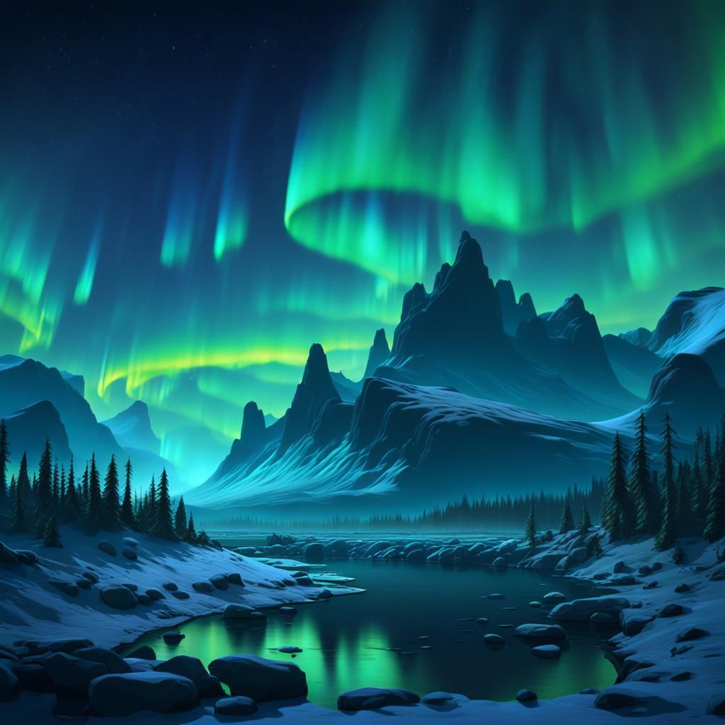 Spectacular Northern Lights Landscape: Fantasy Concept Art