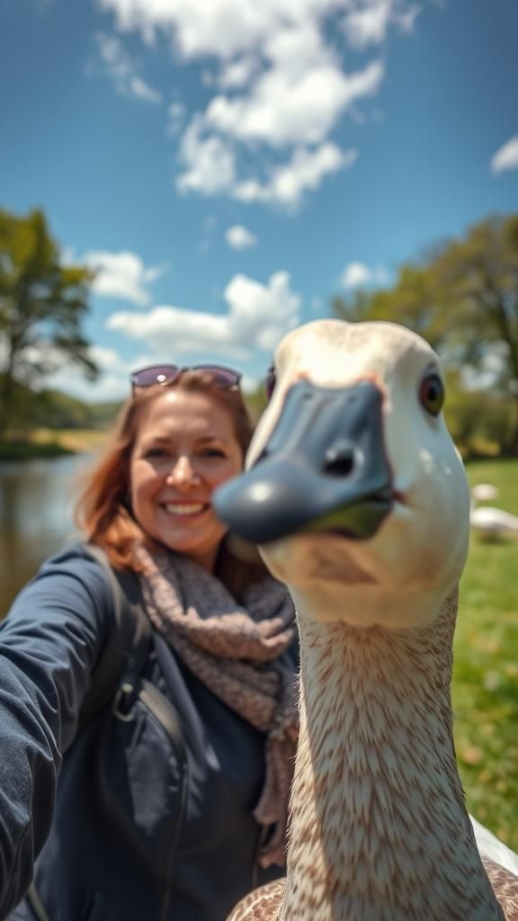 Humorous Goose Photobomb in Natural Light