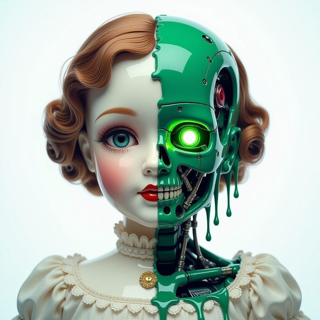 Cyberpunk Horror Doll Melting to Reveal Robot