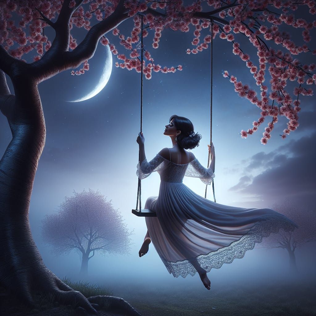 Enchanted Swing: A Digital Cherry Blossom Dream