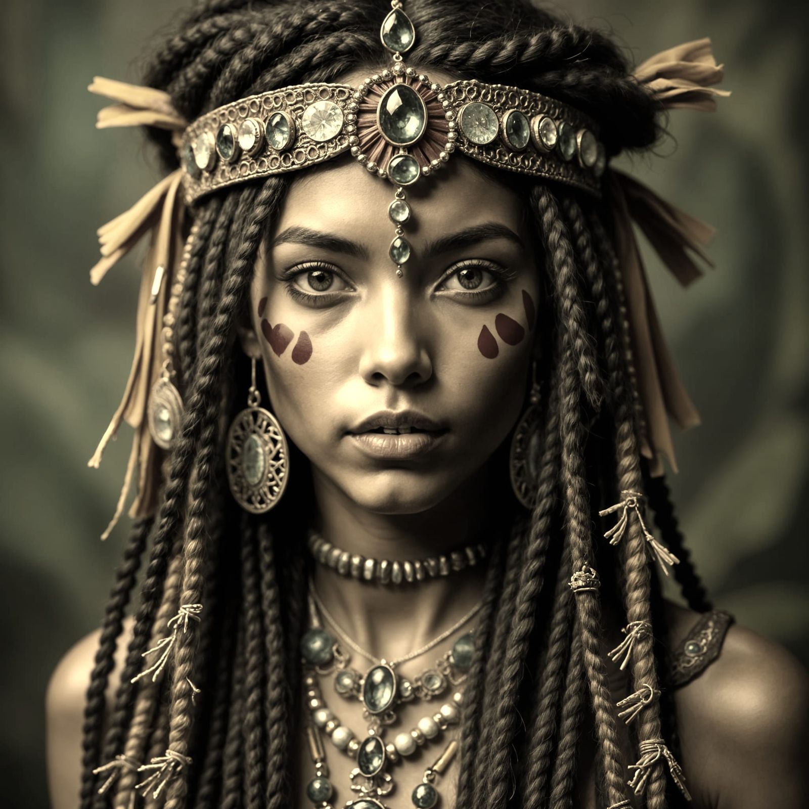 Woman with Dreads in Tribal Gear Portrait