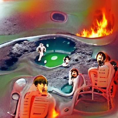 The Beatles in a Surreal Infernal Landscape