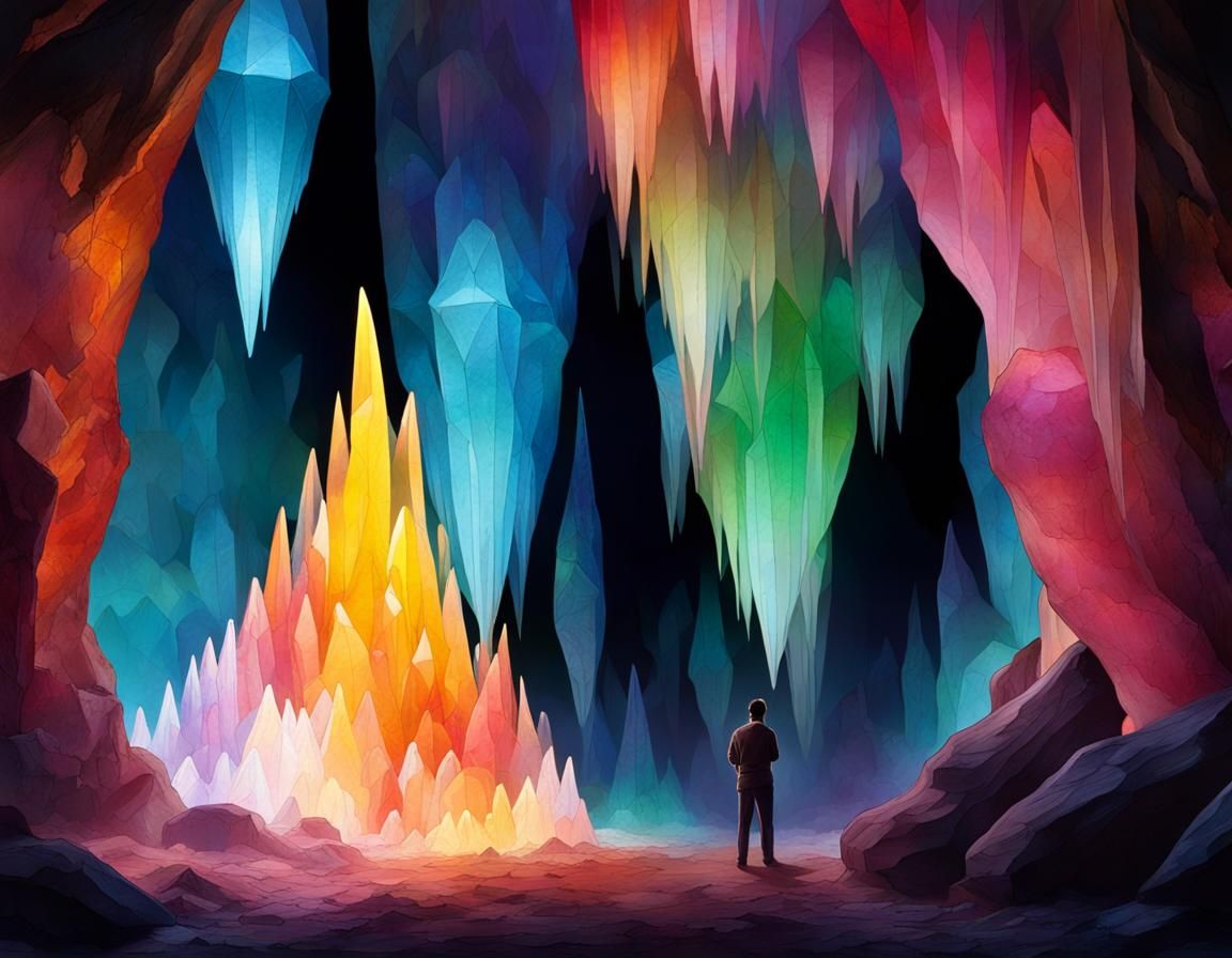 Colorful Crystals Illuminate Dark Cavern