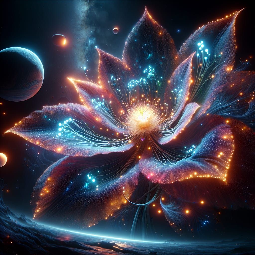 Gigantic Bioluminescent Flower Blooms in Cosmic Space