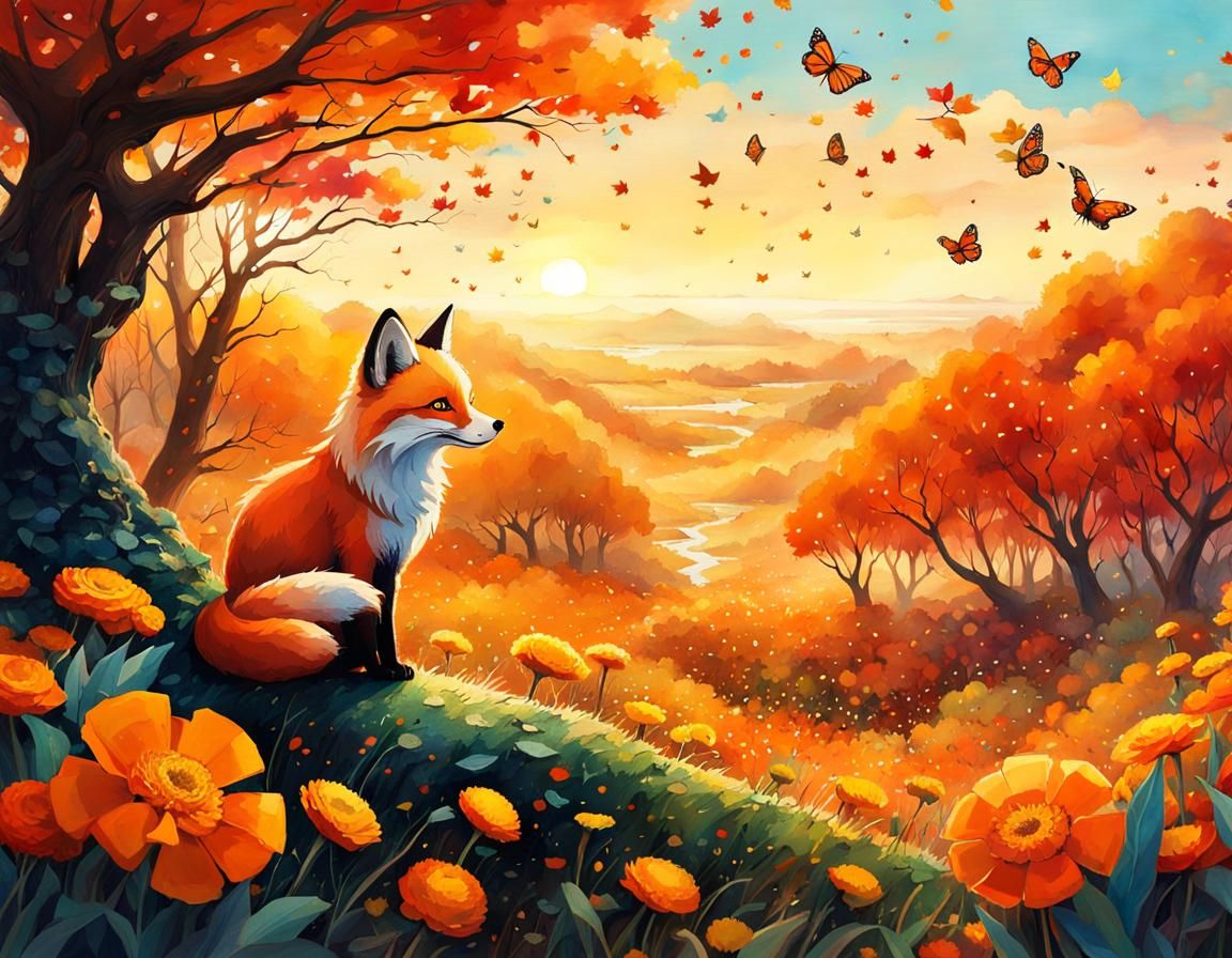 Autumn Landscape Portrait in Anime Realism Style