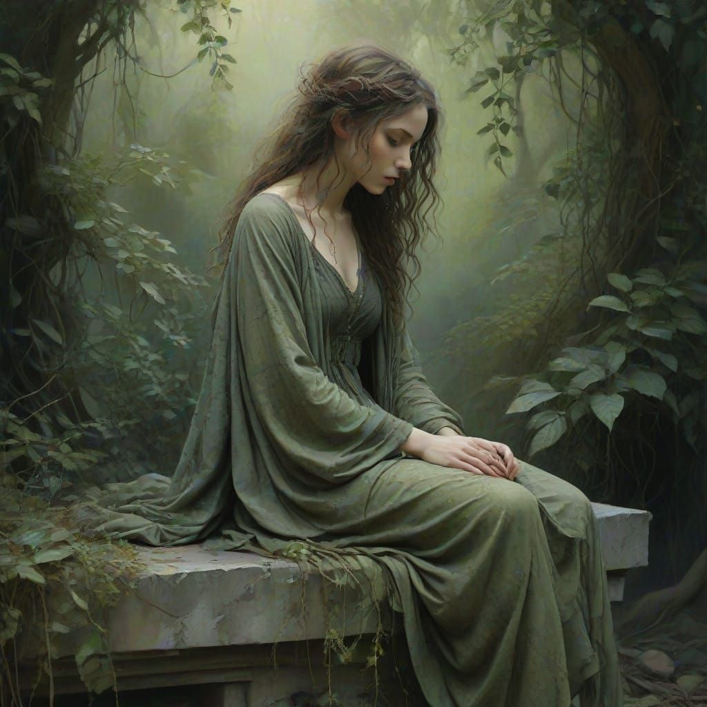 Ethereal Watercolor Goddess in Forgotten Garden