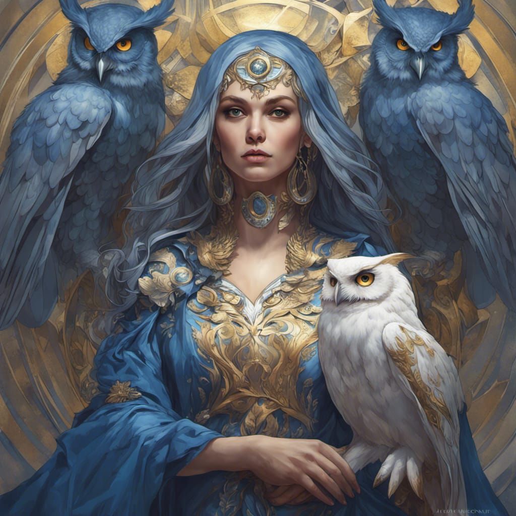 Romantic Portrait of Owl Mother, Hyperdetailed Concept Art