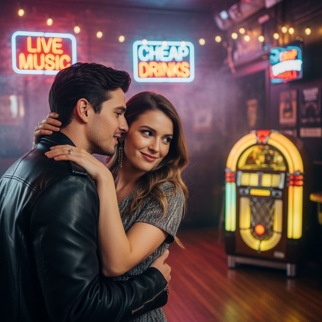 Couple Dancing in Smoky Bar, Vintage Rock Aesthetic