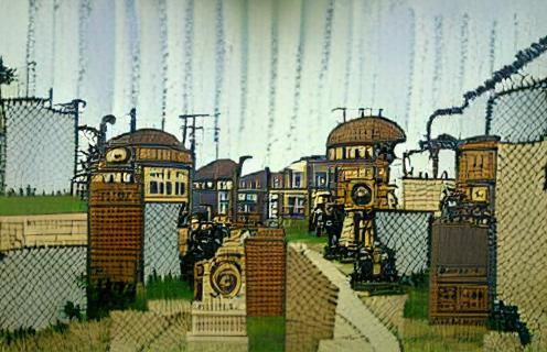 Steampunk Industrial Suburbs in Pixel Art