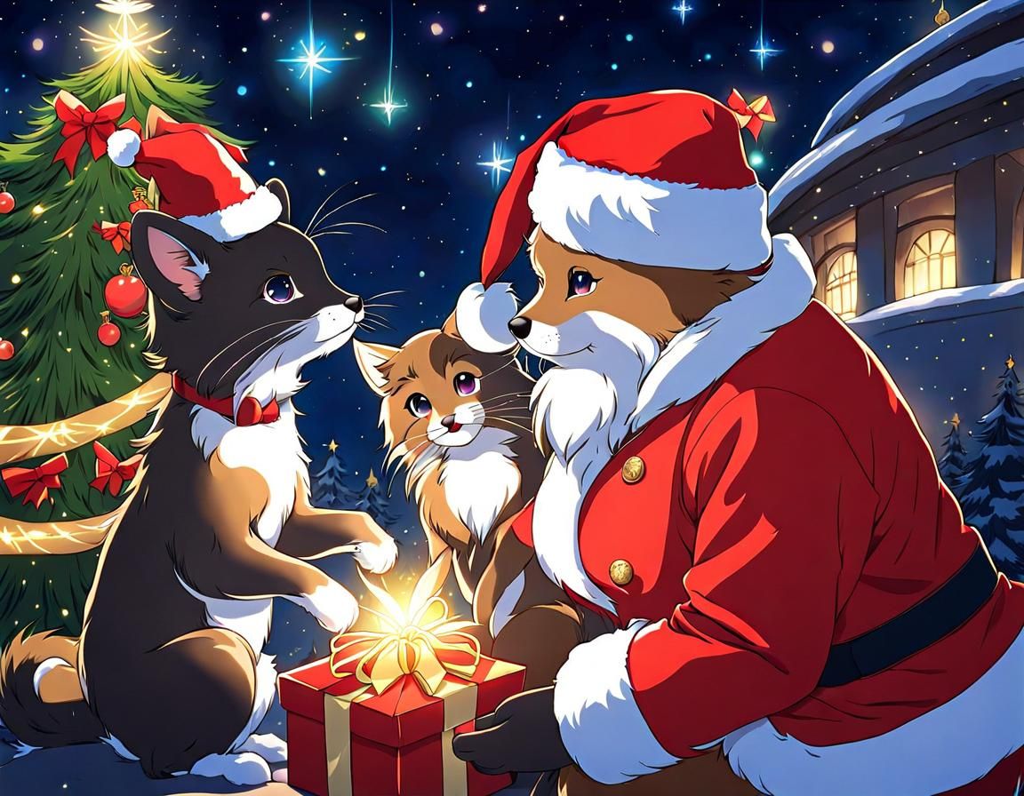Zoo Animals Celebrate Christmas in Anime Style