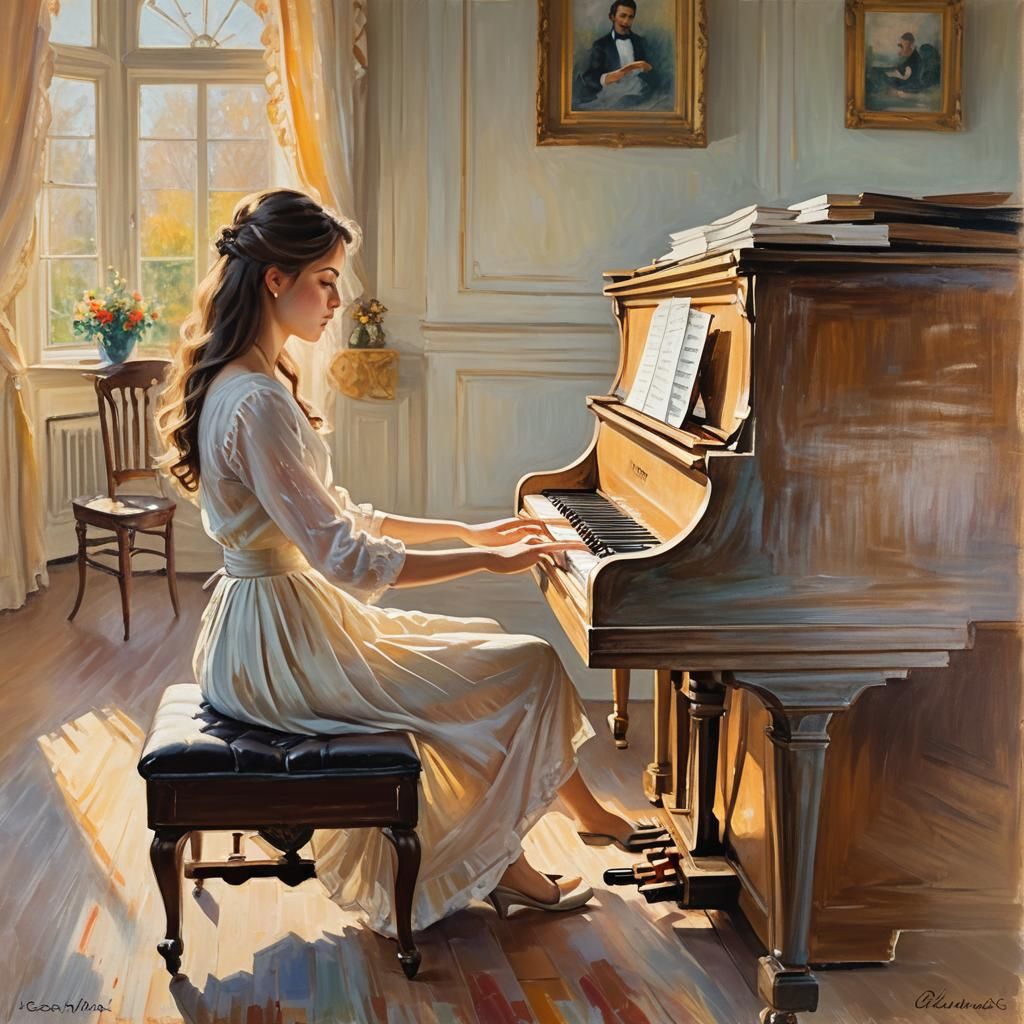 Impressionist Piano Music in a Sunlit Room