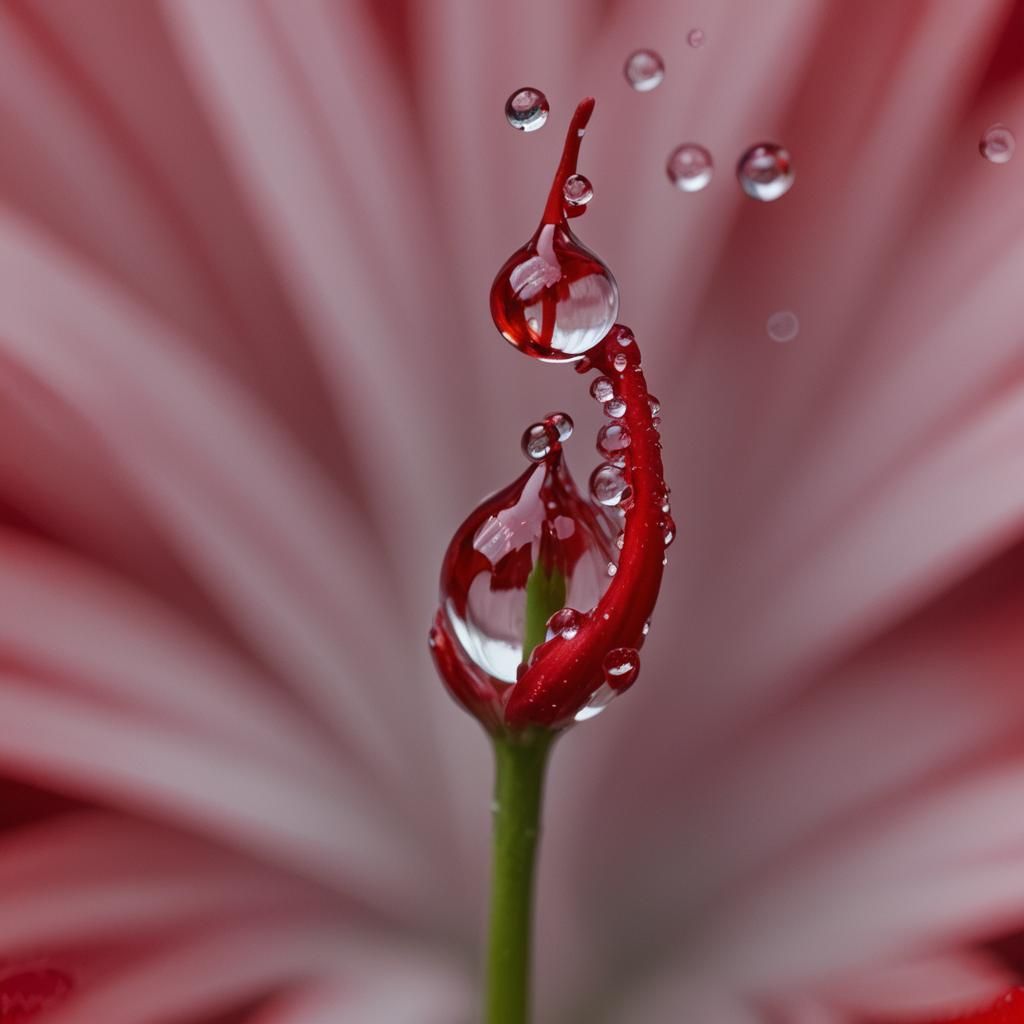 Macro Dew Drop on Red Flower Petal