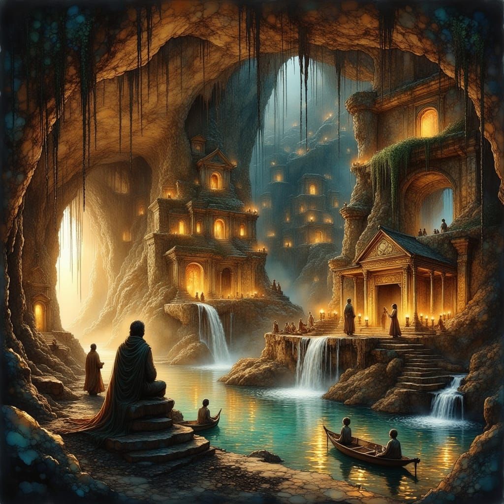 Ancient Underground Civilization in Golden Glow