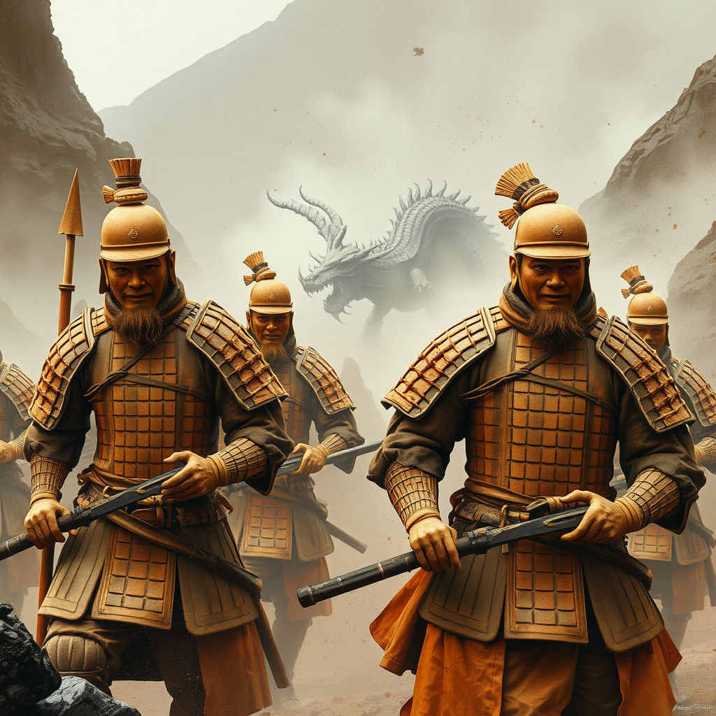 Terracotta Warriors Protecting Dragon Kingdom in Alcohol Ink