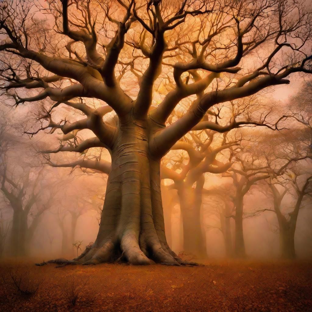 Iridescent Baobab Forest in Dreamlike Art Nouveau Style