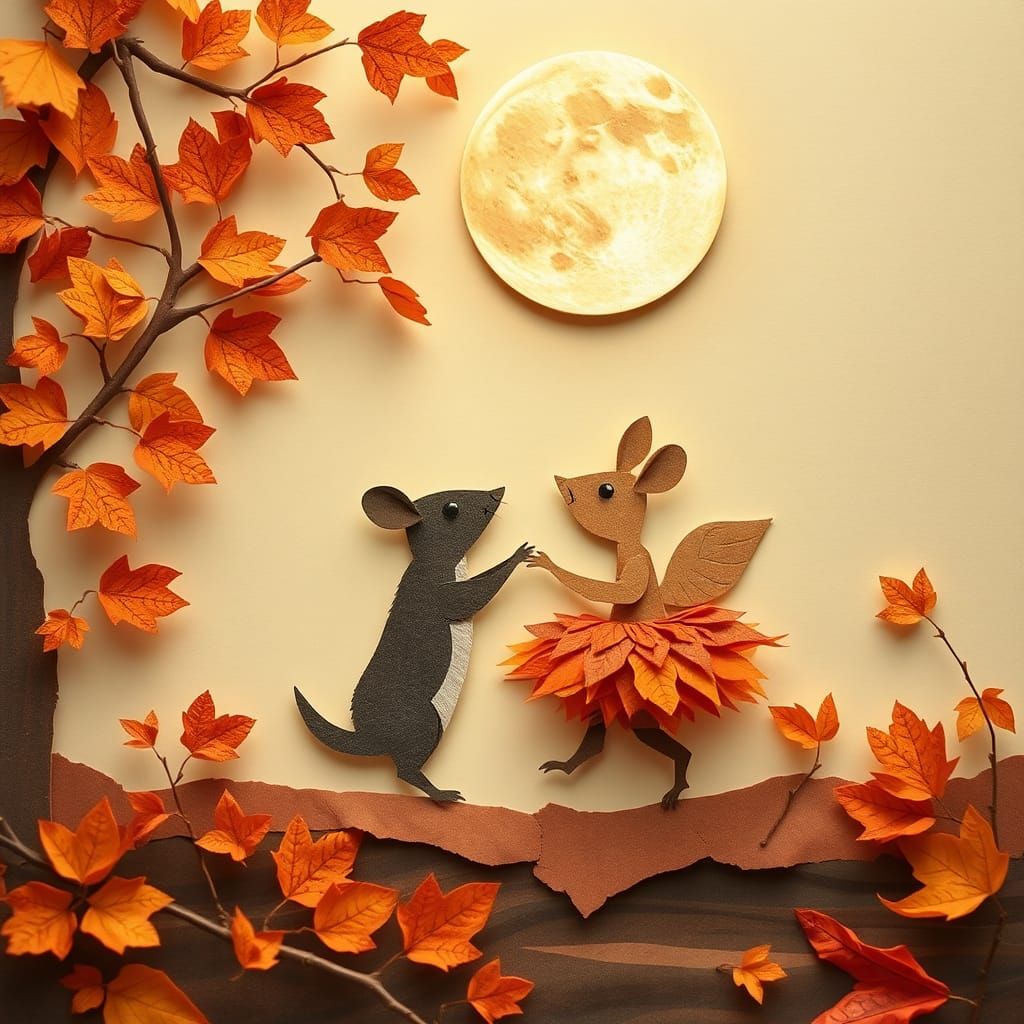 Whimsical Paper Art: Mice Dancing in Autumn