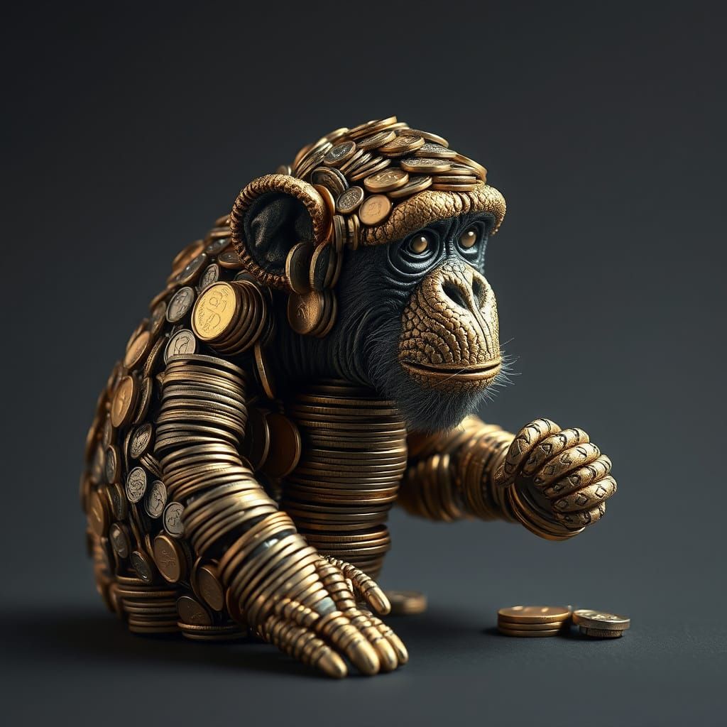 Coin Chimpanzee in Pointillist Industrial Style