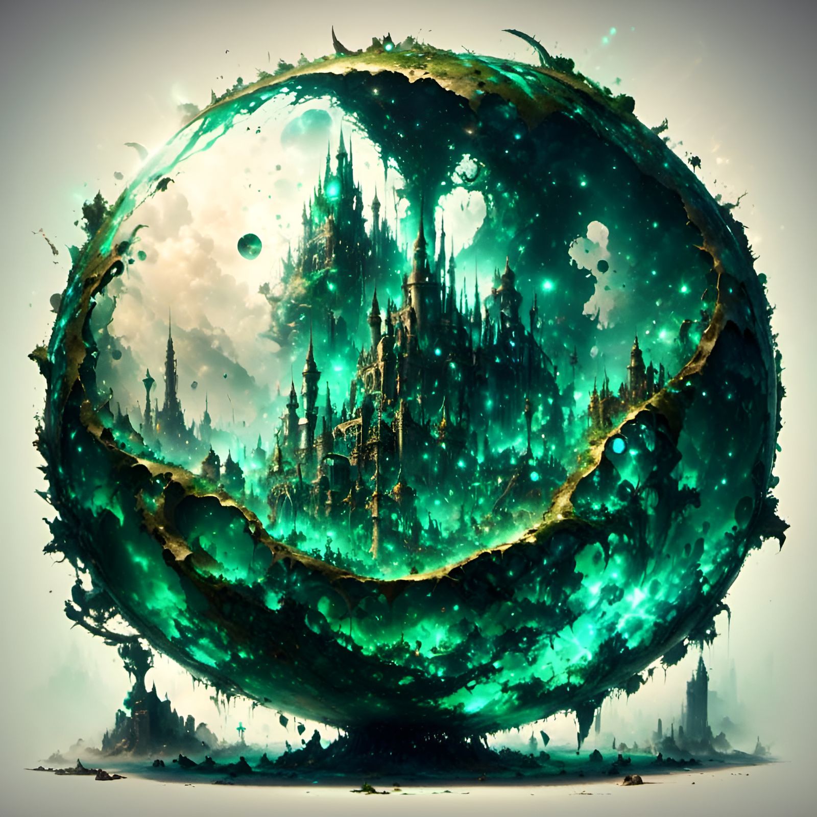 Fantasy Emerald Cityscape in Aetherpunk Style