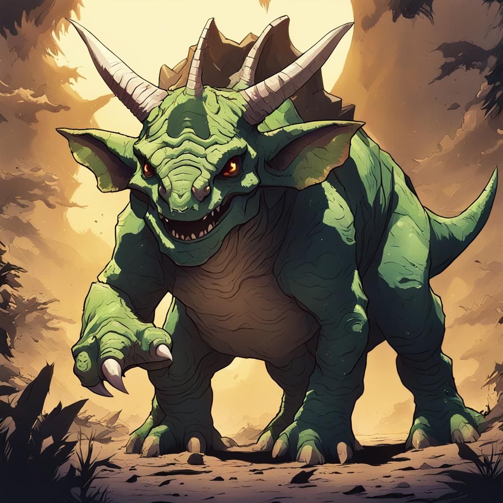 Goblin Triceratops Manga Illustration in Anime Style