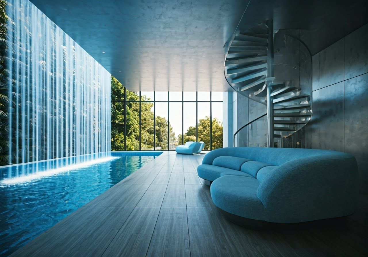 Sleek Space Age Home Interior in Silver and Powder Blue