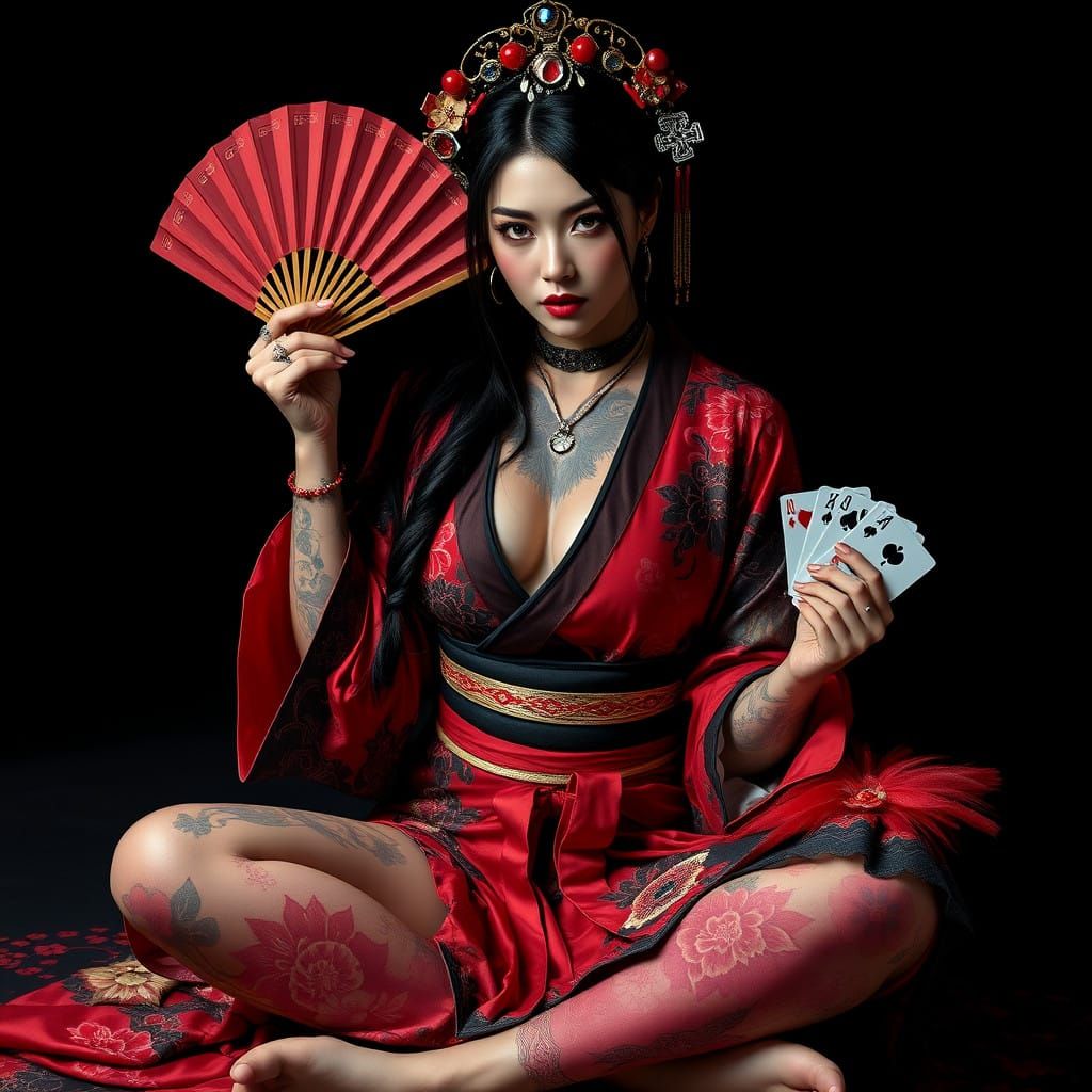 Elegant Woman in Traditional Japanese Attire with Intricate ...