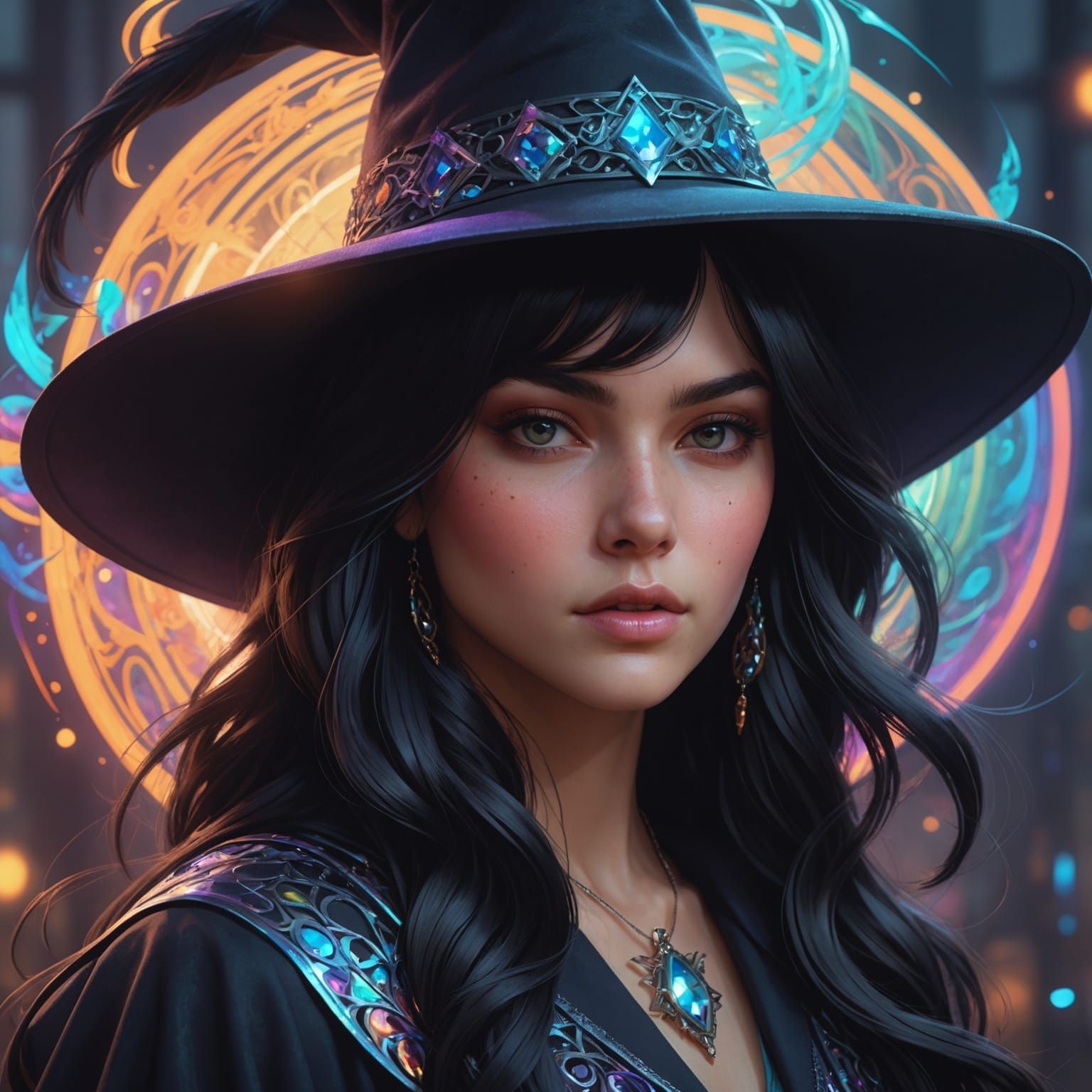 Teen Witch Portrait in Hyperdetailed Art Nouveau Style