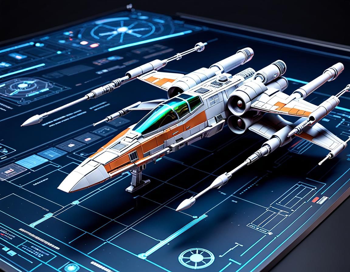 Holographic Blueprint of X-Wing Fighter in 3D