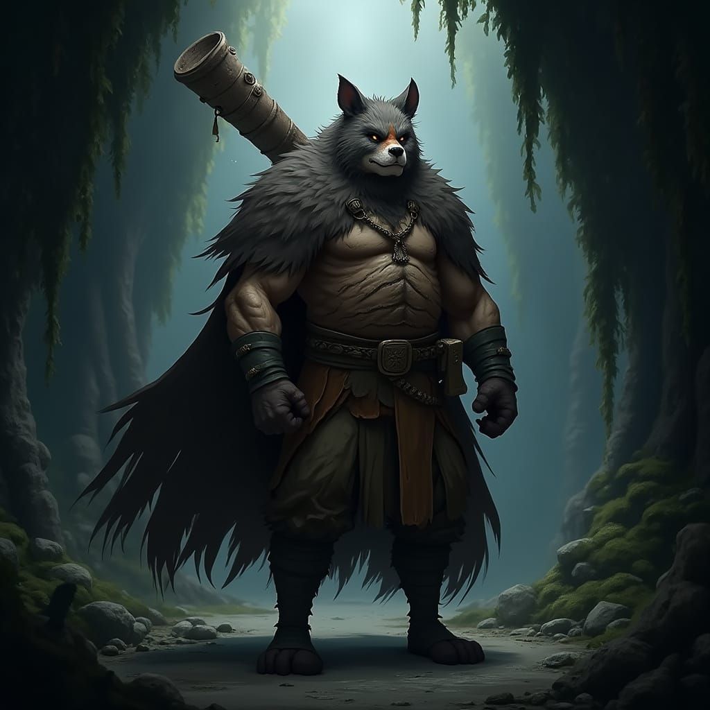 Anime-Style Caveman in Prehistoric Landscape