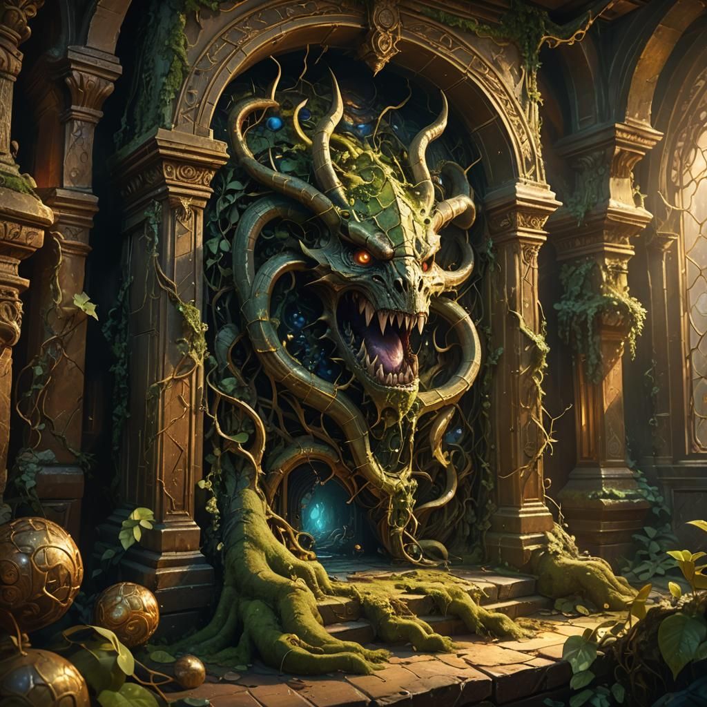 Massive Mimic in Ornate Chamber: Fantasy Concept Art