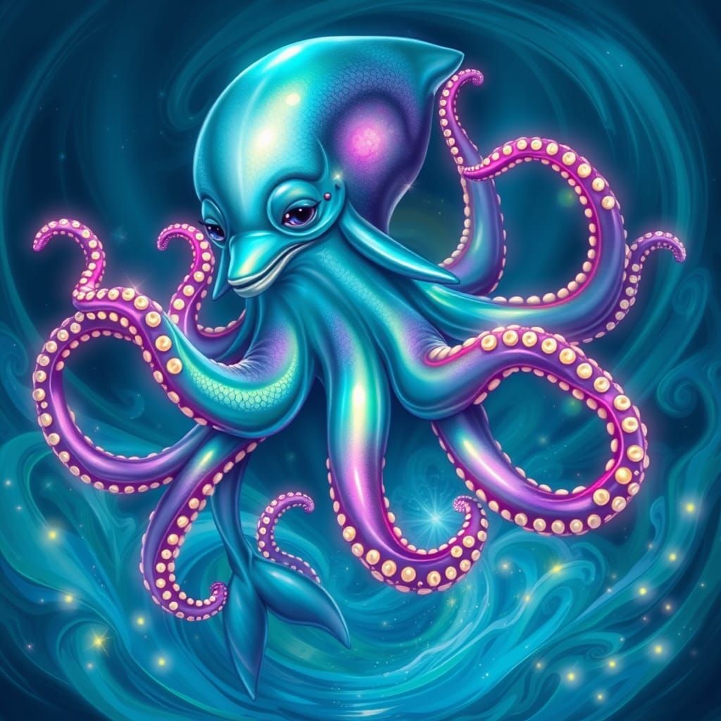 Dolphin-Octopus Hybrid in Whimsical, Dreamlike Oceanscape