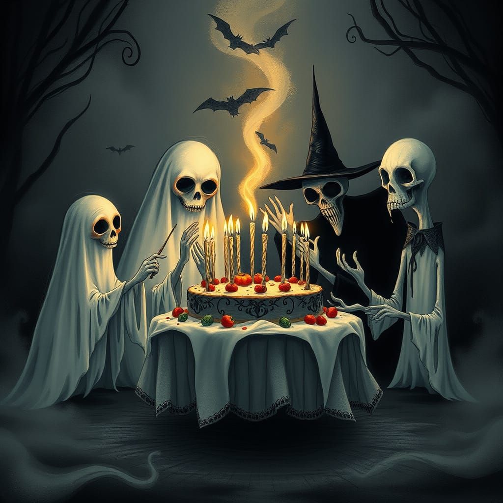 Ghostly Family Birthday Party Gloomcore Illustration