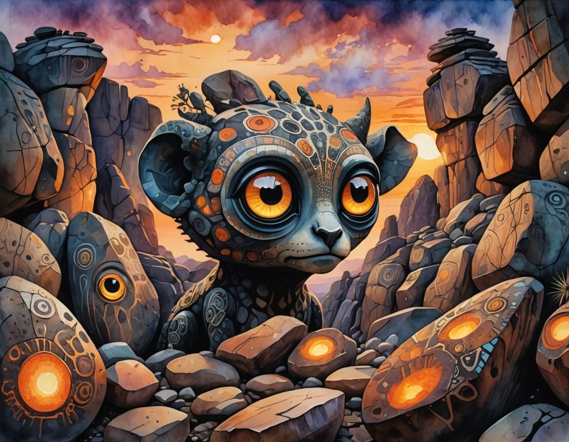 Dreaming Animal Spirit in Dark Moody Watercolor