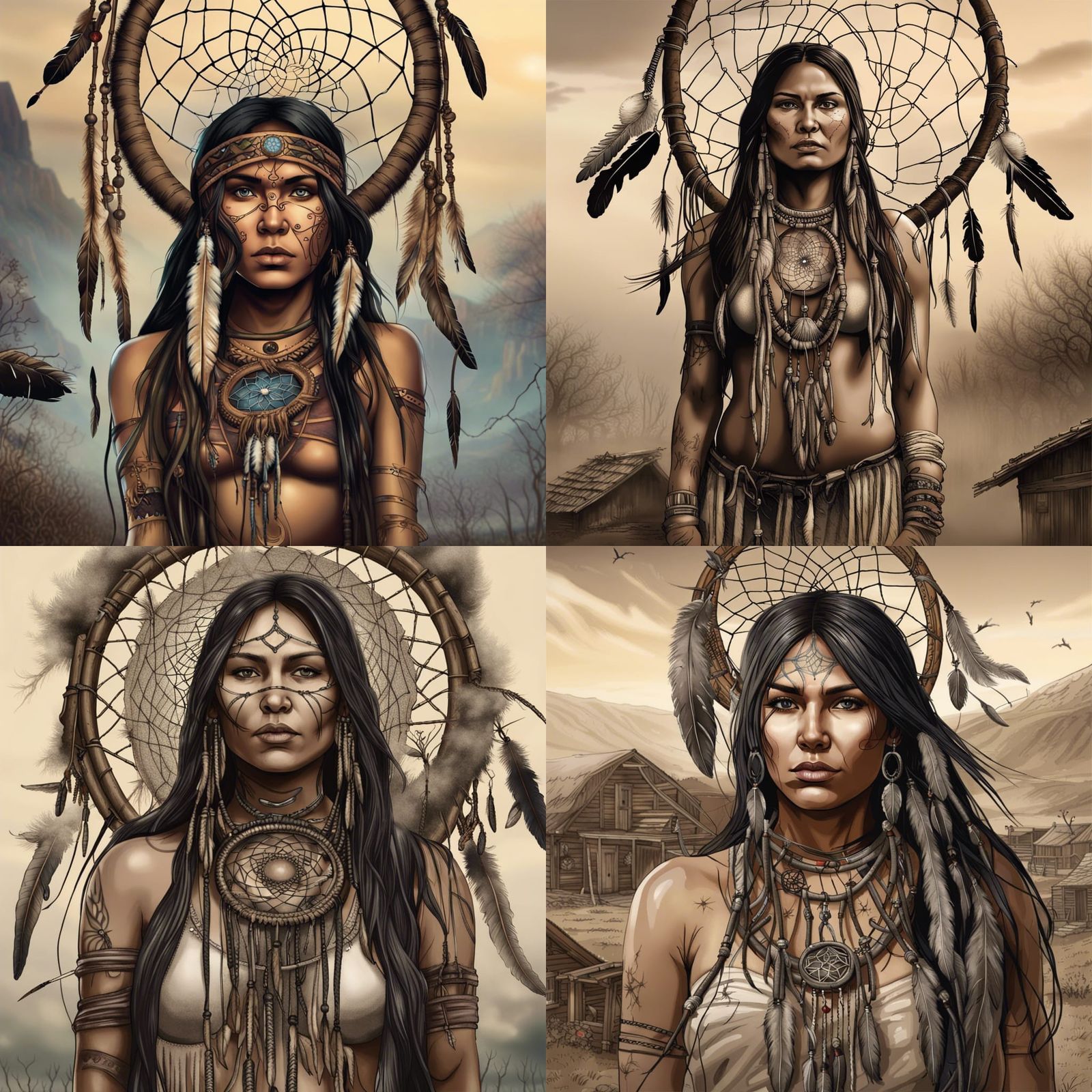 Giant Dreamcatcher Guardian in Ink Flow Style