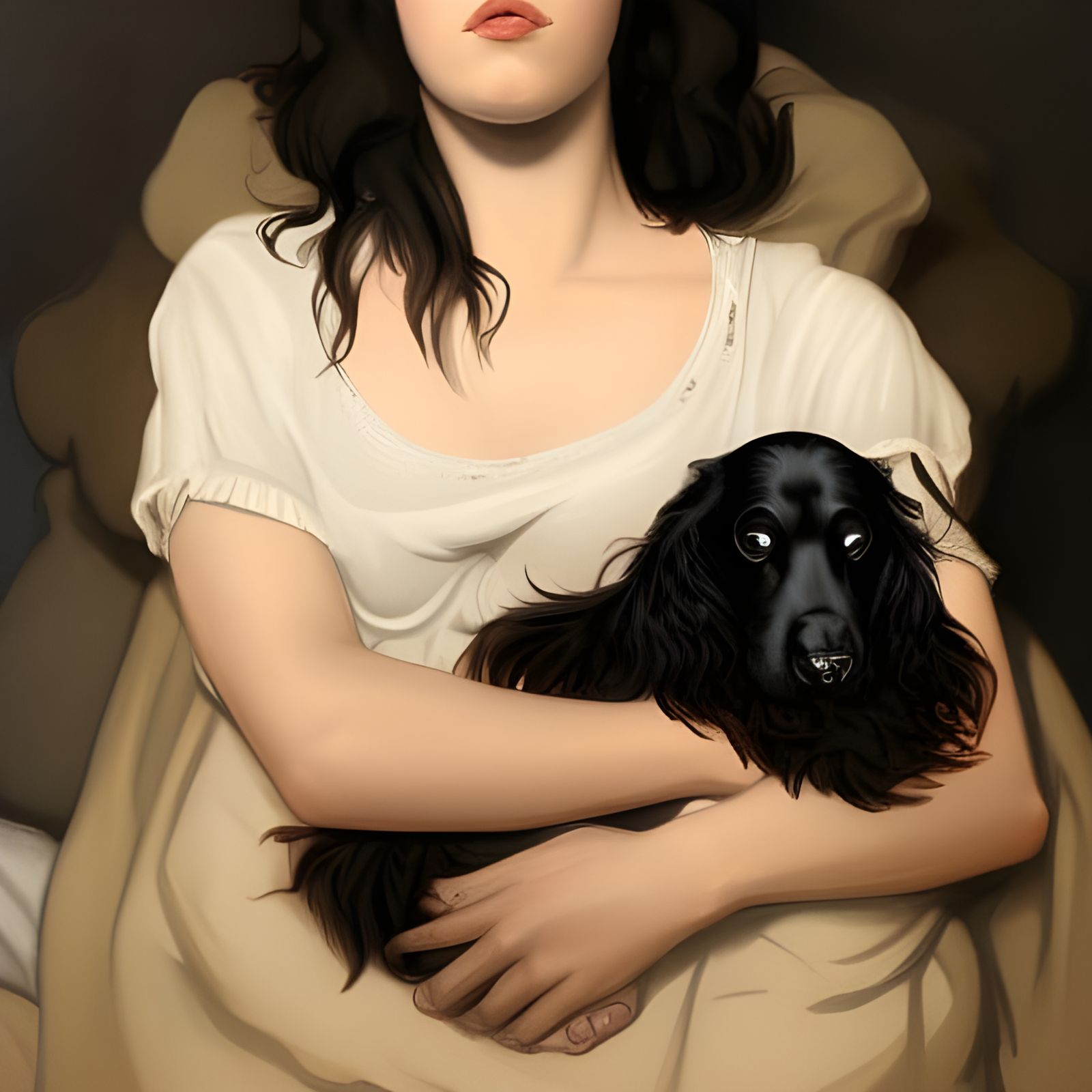 Black Cocker Spaniel Portrait in Bed, 8K
