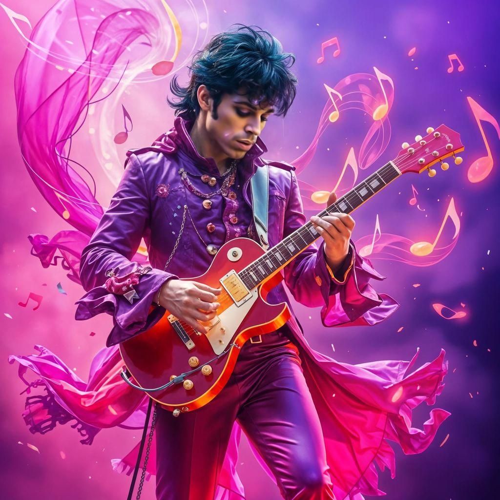 Prince Holographic Performance in Vibrant 3D Render