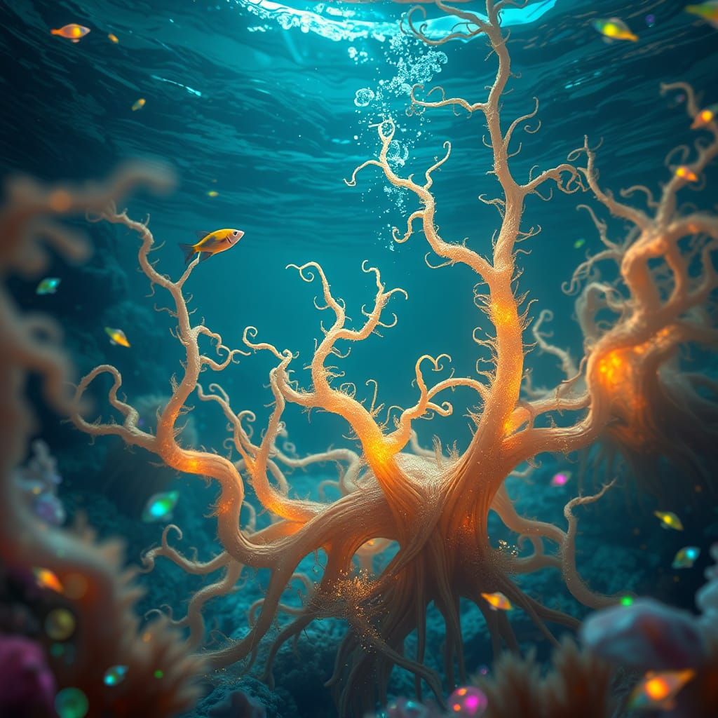 Underwater Roots in a Dreamlike Landscape
