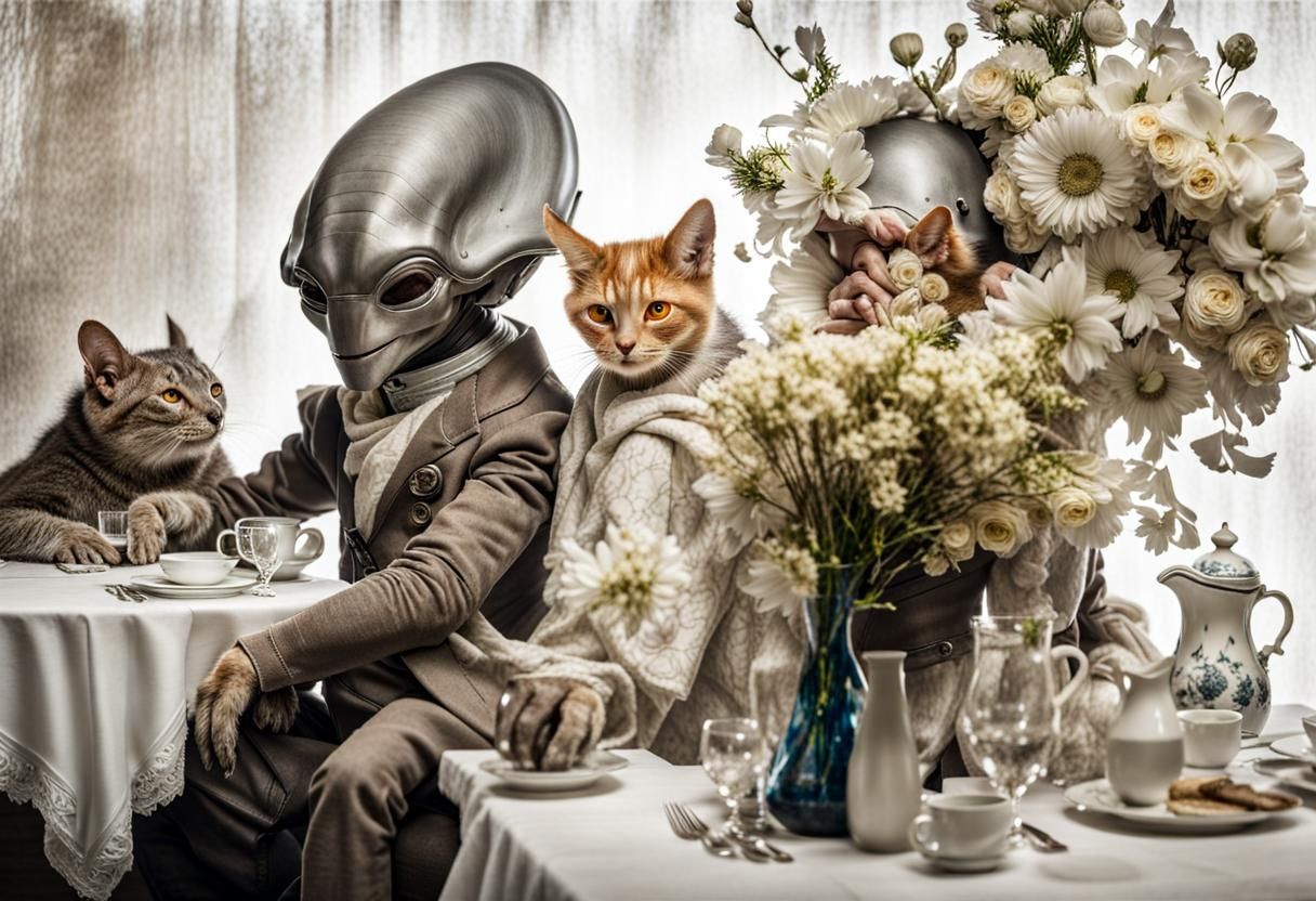 Surreal Alien Restaurant Celebration in Magical Realism